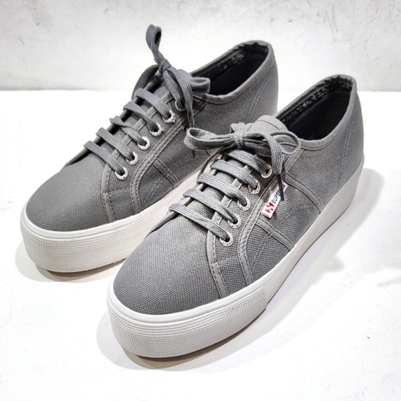 SUPERGA Low Top Platform Sneakers Grey Lace Up Unisex Size Womens 9.5 Men 8 US - Picture 1 of 12